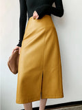 Women's Nerazzurri Leather Fashion 4-7XL Designer Midi Skirts (Plus Size)-Women's Fashion Designer Plus Size Skirts-Yellow-Women&#x27;s fashion designer plus size clothes