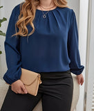 Women's O Neck 1-5XL Fashion Designer Blouse Long-Sleeve Tops (Plus Size)-Women's Fashion Designer Plus Size Long-Sleeve Tops-International Women's Clothing