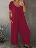 Women's O Neck Fashion Designer 2-5XL Jumpsuits (Plus Size)-Women's Plus Size Fashion Designer Rompers / Jumpsuits-Wine Red-Women&#x27;s fashion designer plus size clothes