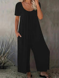 Women's O Neck Fashion Designer 2-5XL Jumpsuits (Plus Size)-Women's Plus Size Fashion Designer Rompers / Jumpsuits-Black-Women&#x27;s fashion designer plus size clothes