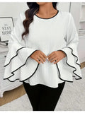 Women's O-neck Shirt Fashion Designer 1-5XL Flare Long-Sleeve Tops (Plus Size)