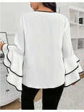 Women's O-neck Shirt Fashion Designer 1-5XL Flare Long-Sleeve Tops (Plus Size)