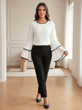 Women's O-neck Shirt Fashion Designer 1-5XL Flare Long-Sleeve Tops (Plus Size)