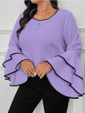 Women's O-neck Shirt Fashion Designer 1-5XL Flare Long-Sleeve Tops (Plus Size)-Women's Fashion Designer Plus Size Long-Sleeve Tops