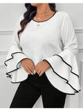Women's O-neck Shirt Fashion Designer 1-5XL Flare Long-Sleeve Tops (Plus Size)-Women's Fashion Designer Plus Size Long-Sleeve Tops