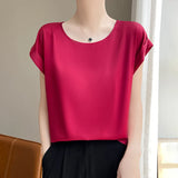 Women's O Neck Top Fashion Designer Blouse Satin M-3XL T-Shirts-Women's Tops Fashion Designer Singlets-jiu hong RW F137-Women&#x27;s fashion designer plus size clothes