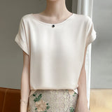 Women's O Neck Top Fashion Designer Blouse Satin M-3XL T-Shirts-Women's Tops Fashion Designer Singlets-xiang bin RW F137-Women&#x27;s fashion designer plus size clothes