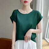 Women's O Neck Top Fashion Designer Blouse Satin T-Shirts-Women's Tops Fashion Designer Singlets