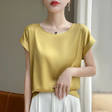 Women's O Neck Top Fashion Designer Blouse Satin T-Shirts-Women's Tops Fashion Designer Singlets