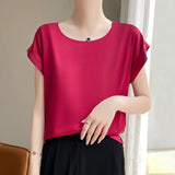 Women's O Neck Top Fashion Designer Blouse Satin T-Shirts-Women's Tops Fashion Designer Singlets
