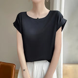 Women's O Neck Top Fashion Designer Blouse Satin T-Shirts-Women's Tops Fashion Designer Singlets