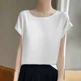 Women's O Neck Top Fashion Designer Blouse Satin T-Shirts-Women's Tops Fashion Designer Singlets