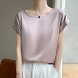 Women's O Neck Top Fashion Designer Blouse Satin T-Shirts-Women's Tops Fashion Designer Singlets