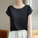 Women's O Neck Top Fashion Designer Blouse Satin T-Shirts-Women's Tops Fashion Designer Singlets