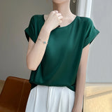 Women's O Neck Top Fashion Designer Blouse Satin T-Shirts-Women's Tops Fashion Designer Singlets
