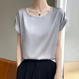 Women's O Neck Top Fashion Designer Blouse Satin T-Shirts-Women's Tops Fashion Designer Singlets