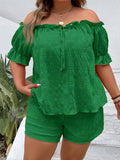 Women's Off Shoulder Drawstring Fashion Designer 1-4XL Top & Shorts (Plus Size)