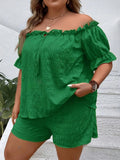Women's Off Shoulder Drawstring Fashion Designer 1-4XL Top & Shorts (Plus Size)