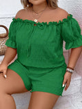 Women's Off Shoulder Drawstring Fashion Designer 1-4XL Top & Shorts (Plus Size)
