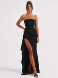 Women's Off Shoulder Fashion Designer Ruffled High Split Dresses (Long)-Women's Fashion Designer Dresses
