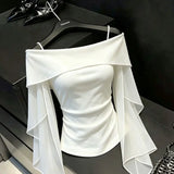 Women's Off Shoulder Fashion Designer S-2XL Long-Sleeve Tops