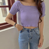 Women's Off Shoulder Knitted Ribbed Fashion Designer T-Shirts-Women's Tops Fashion Designer T-Shirts / Blouses
