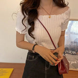Women's Off Shoulder Knitted Ribbed Fashion Designer T-Shirts-Women's Tops Fashion Designer T-Shirts / Blouses