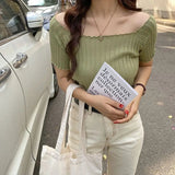 Women's Off Shoulder Knitted Ribbed Fashion Designer T-Shirts-Women's Tops Fashion Designer T-Shirts / Blouses