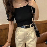 Women's Off Shoulder Knitted Ribbed Fashion Designer T-Shirts-Women's Tops Fashion Designer T-Shirts / Blouses