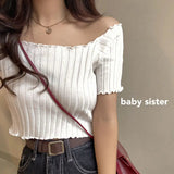 Women's Off Shoulder Knitted Ribbed Fashion Designer T-Shirts-Women's Tops Fashion Designer T-Shirts / Blouses