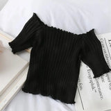 Women's Off Shoulder Knitted Ribbed Fashion Designer T-Shirts-Women's Tops Fashion Designer T-Shirts / Blouses