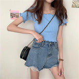 Women's Off Shoulder Knitted Ribbed Fashion Designer T-Shirts-Women's Tops Fashion Designer T-Shirts / Blouses