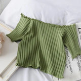Women's Off Shoulder Knitted Ribbed Fashion Designer T-Shirts-Women's Tops Fashion Designer T-Shirts / Blouses