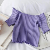 Women's Off Shoulder Knitted Ribbed Fashion Designer T-Shirts-Women's Tops Fashion Designer T-Shirts / Blouses