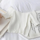 Women's Off Shoulder Knitted Ribbed Fashion Designer T-Shirts-Women's Tops Fashion Designer T-Shirts / Blouses