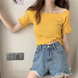 Women's Off Shoulder Knitted Ribbed Fashion Designer T-Shirts-Women's Tops Fashion Designer T-Shirts / Blouses