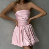 Women's Off Shoulder Puffed Fashion Designer Mini Dresses (Short)-Women's Fashion Designer Dresses
