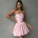 Women's Off Shoulder Puffed Fashion Designer Mini Dresses (Short)-Women's Fashion Designer Dresses