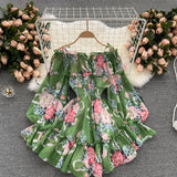 Women's Off Shoulder Rompers Ruffles Fashion Designer Floral Printed Jumpsuits