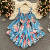 Women's Off Shoulder Rompers Ruffles Fashion Designer Floral Printed Jumpsuits