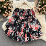 Women's Off Shoulder Rompers Ruffles Fashion Designer Floral Printed Jumpsuits