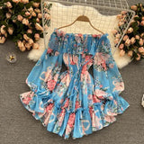 Women's Off Shoulder Rompers Ruffles Fashion Designer Floral Printed Jumpsuits