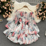 Women's Off Shoulder Rompers Ruffles Fashion Designer Floral Printed Jumpsuits