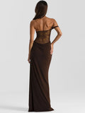 Women's Off Shoulder S-L Fashion Designer Lace Dresses (Long)