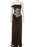 Women's Off Shoulder S-L Fashion Designer Lace Dresses (Long)