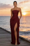 Women's Off Shoulder S-L Fashion Designer Ruched Dresses (Long)