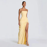 Women's Off Shoulder S-L Fashion Designer Ruched Dresses (Long)