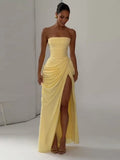 Women's Off Shoulder S-L Fashion Designer Ruched Dresses (Long)