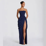 Women's Off Shoulder S-L Fashion Designer Ruched Dresses (Long)