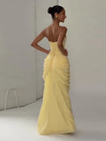 Women's Off Shoulder S-L Fashion Designer Ruched Dresses (Long)